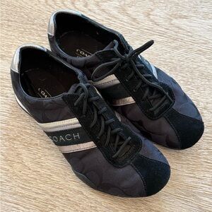 Coach Black Sneakers Branded Silver Strips Suede Accents.